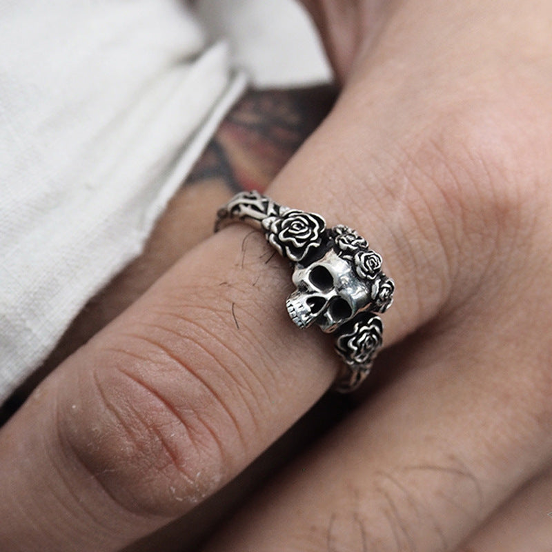 Gothic Rose Skull Ring