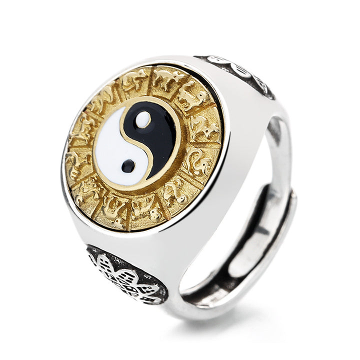 Yin Yang Zodiac Sterling Silver Ring