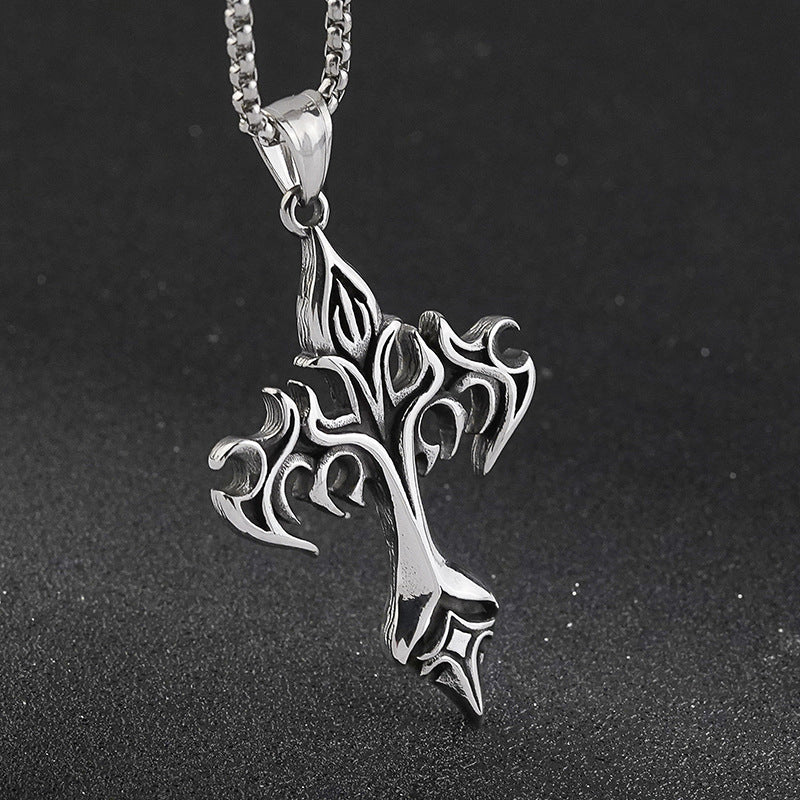 Flame Cross Pendant Necklace
