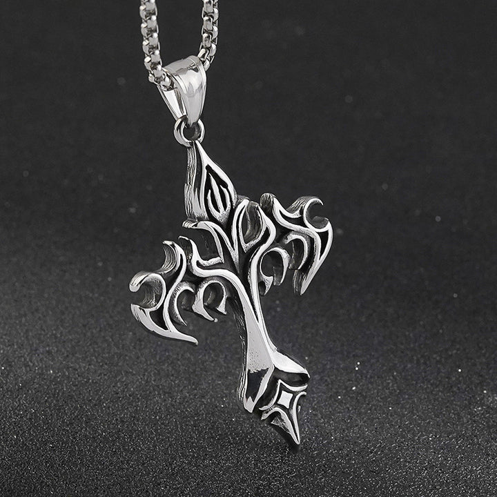 Flame Cross Pendant Necklace