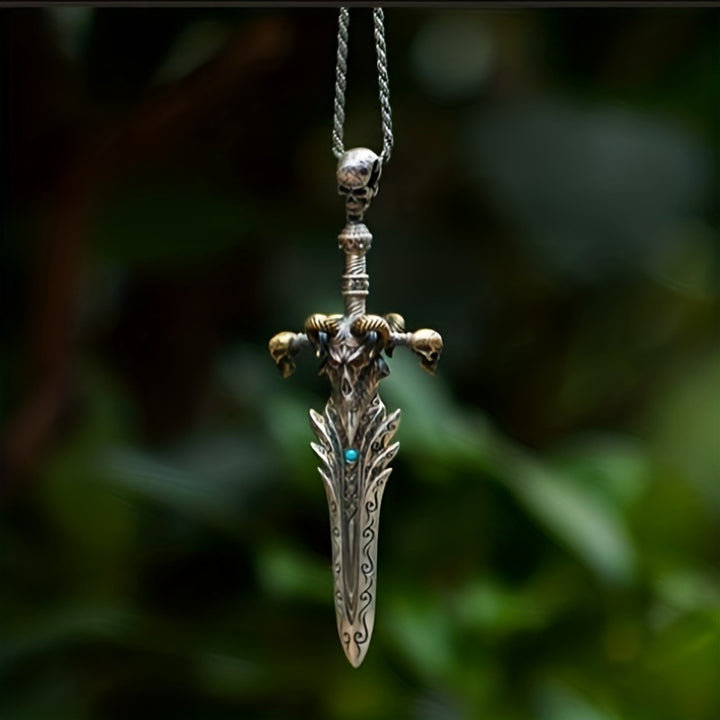 Vintage skull sheep head sword necklace