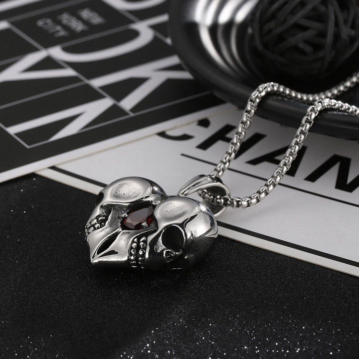 Vintage Heart Gemstone Skull Necklace