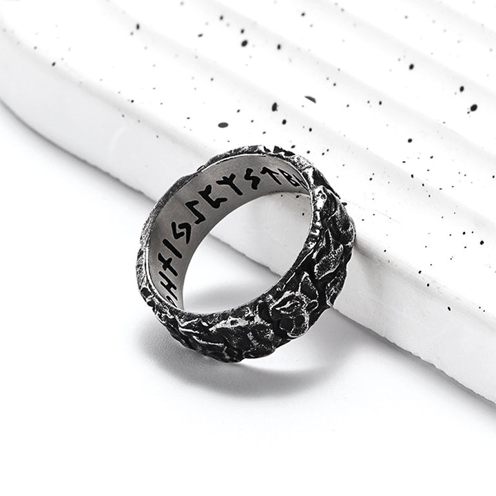 Vintage Hammered-Finish Rune Ring