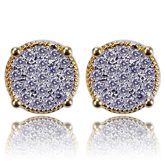 Round two-color full diamond stud earrings