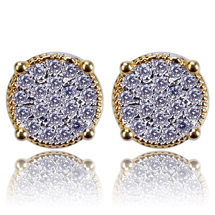 Round two-color full diamond stud earrings