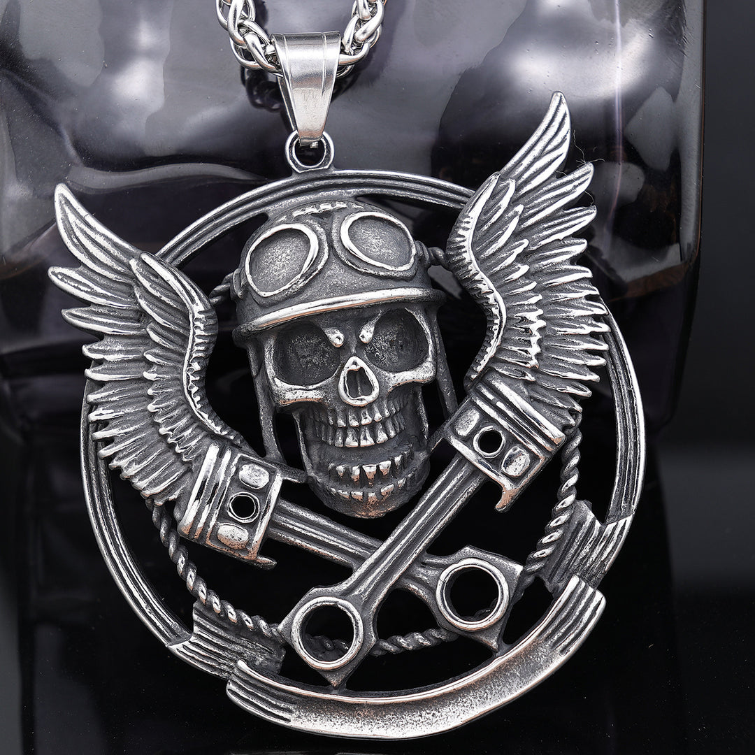 Winged Skull Biker Necklace