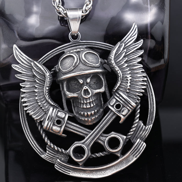 Winged Skull Biker Necklace