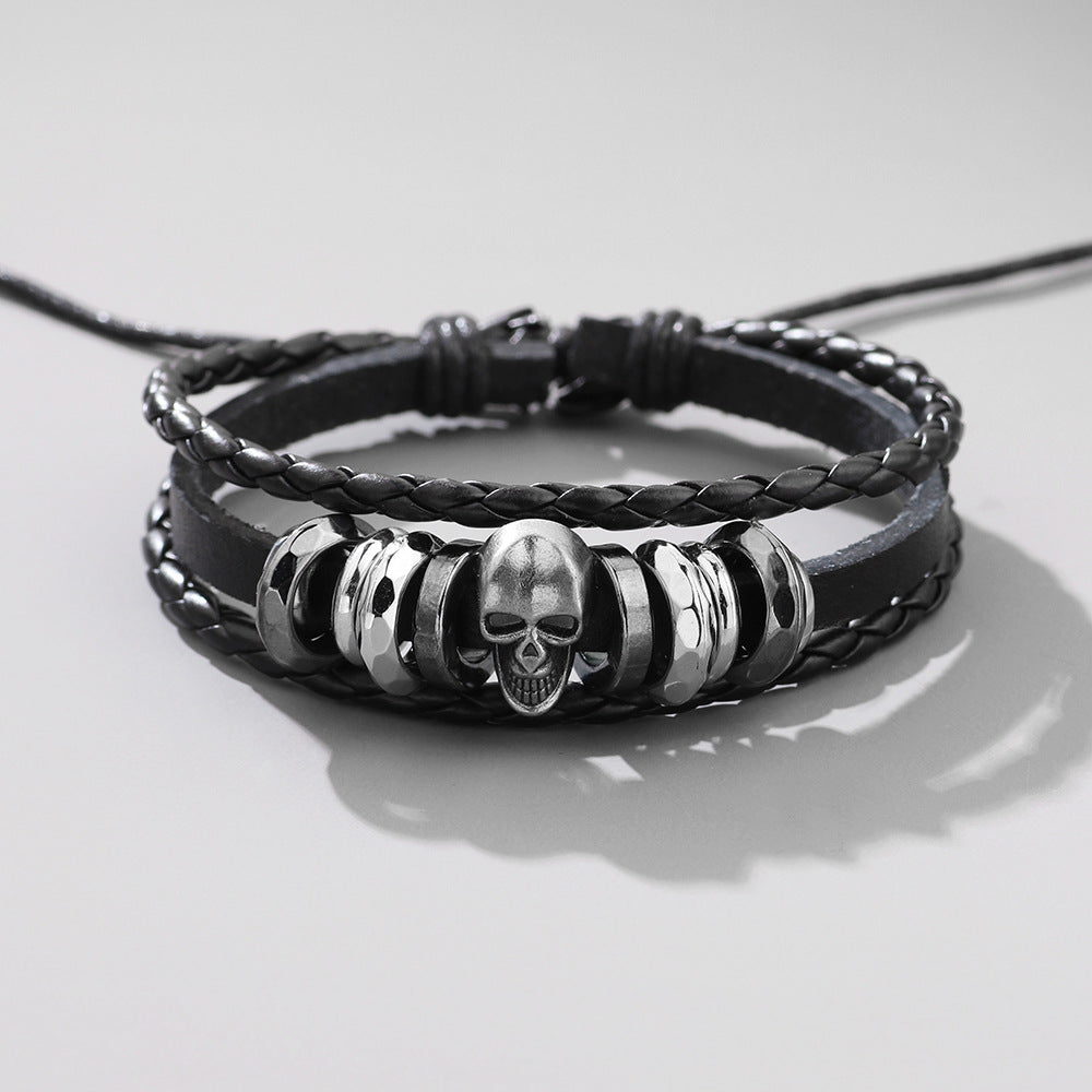 Punk skull leather bracelet