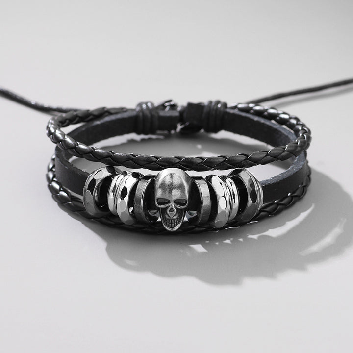 Punk skull leather bracelet