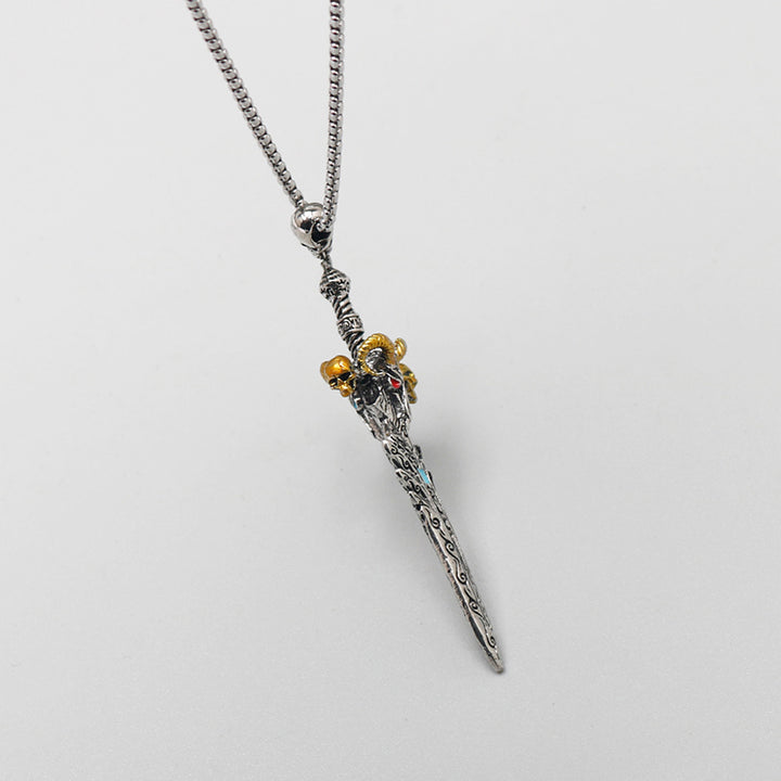 Vintage skull sheep head sword necklace