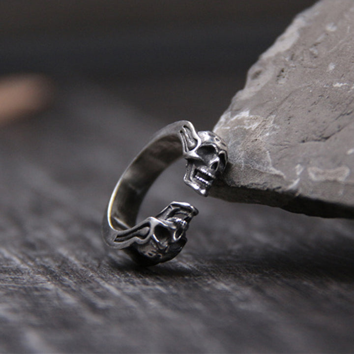 Double Skull Open Ring