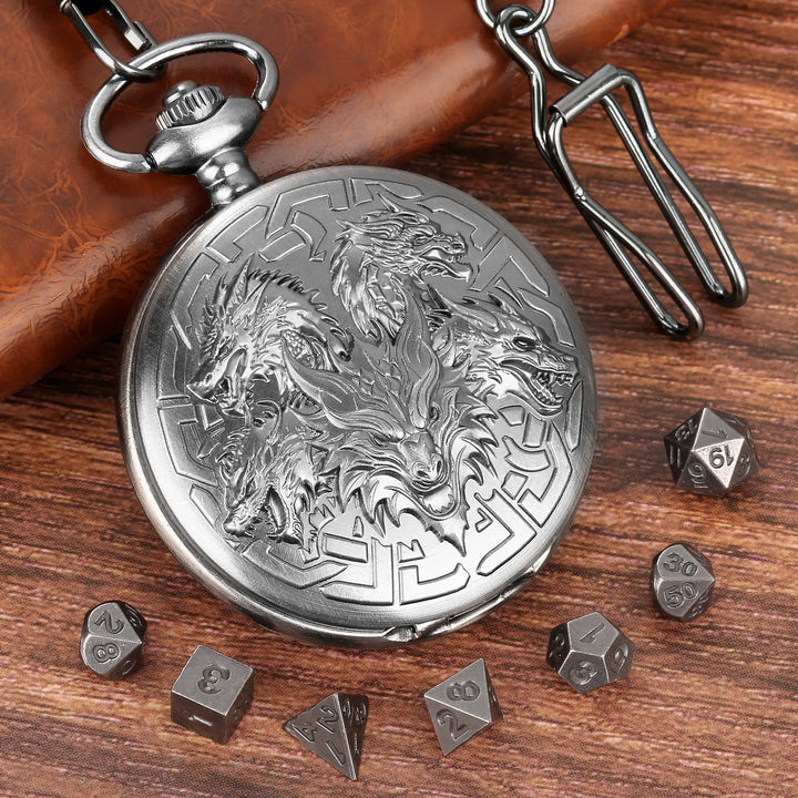Dragon-Shaped D&amp;D Style Pocket Watch Dice Set 