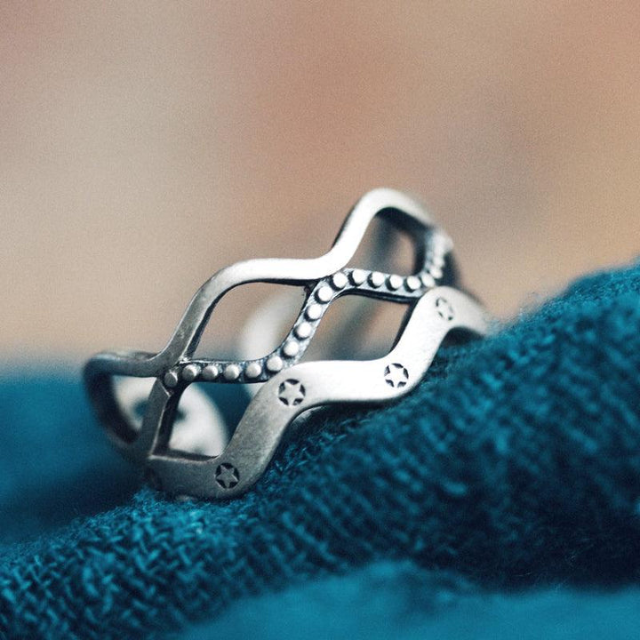 925 Sterling Silver Star Vintage Simple Line Waves Ring