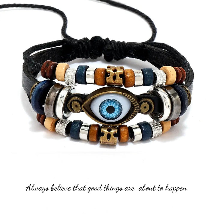 Eyeball Beaded Leather Bracelet