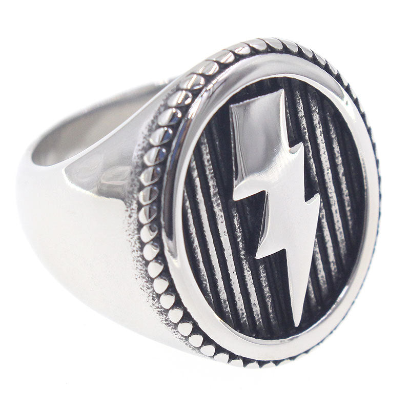Retro Lightning Crest Biker Statement Ring