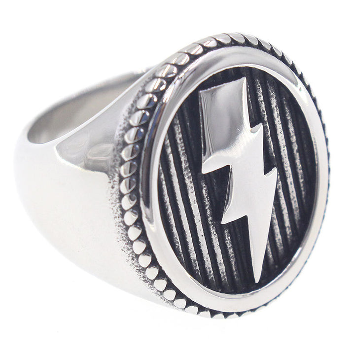 Retro Lightning Crest Biker Statement Ring