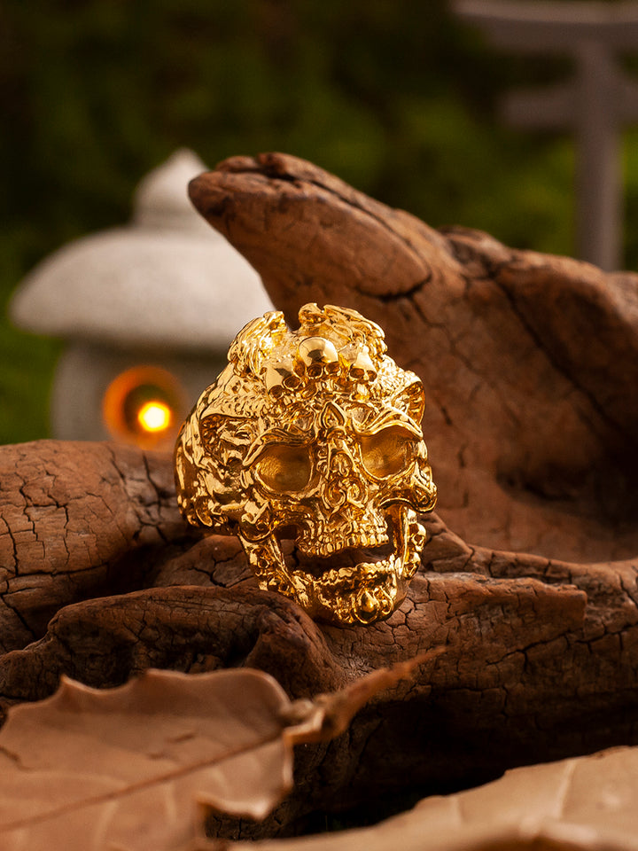 Dragon pattern skull ring