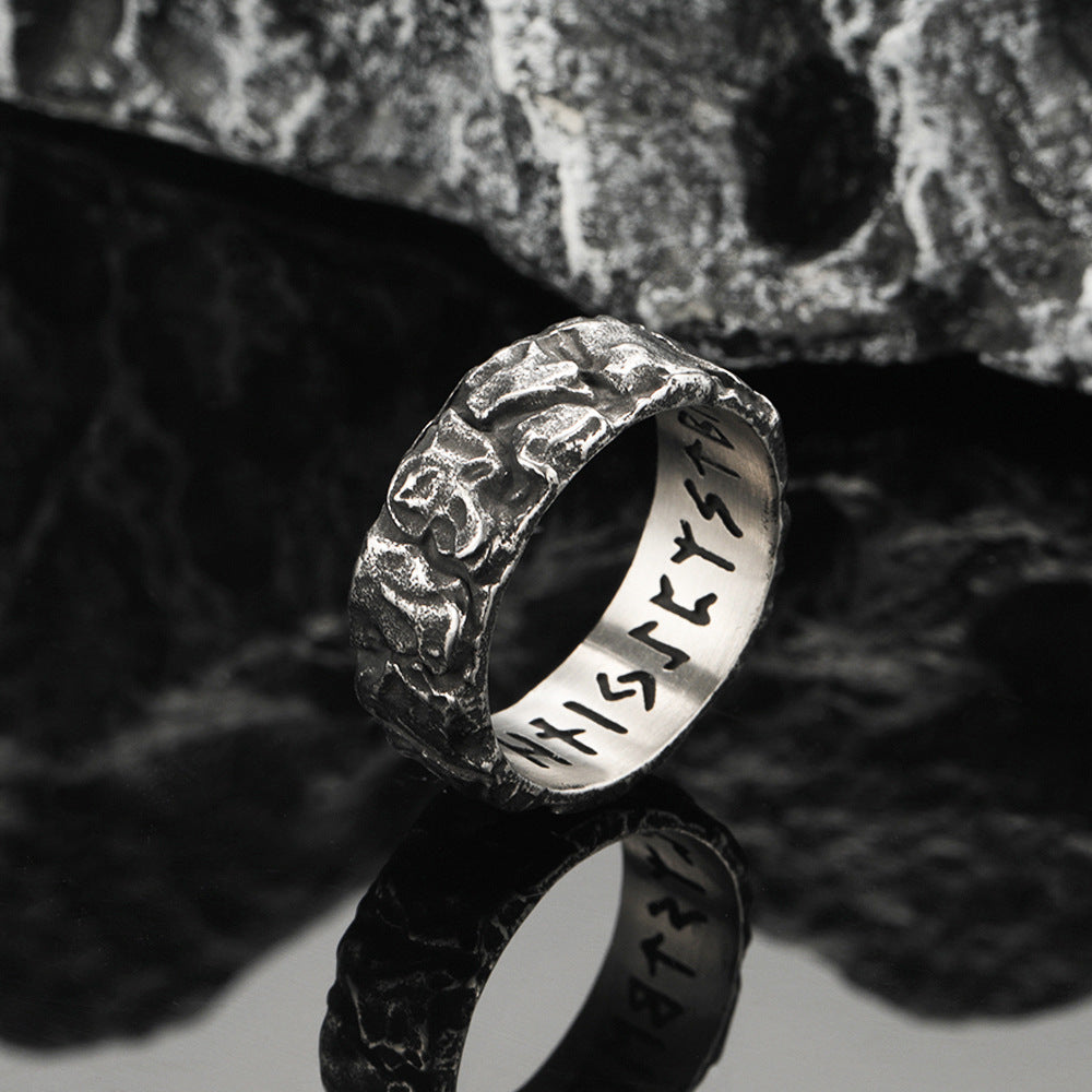 Vintage Hammered-Finish Rune Ring