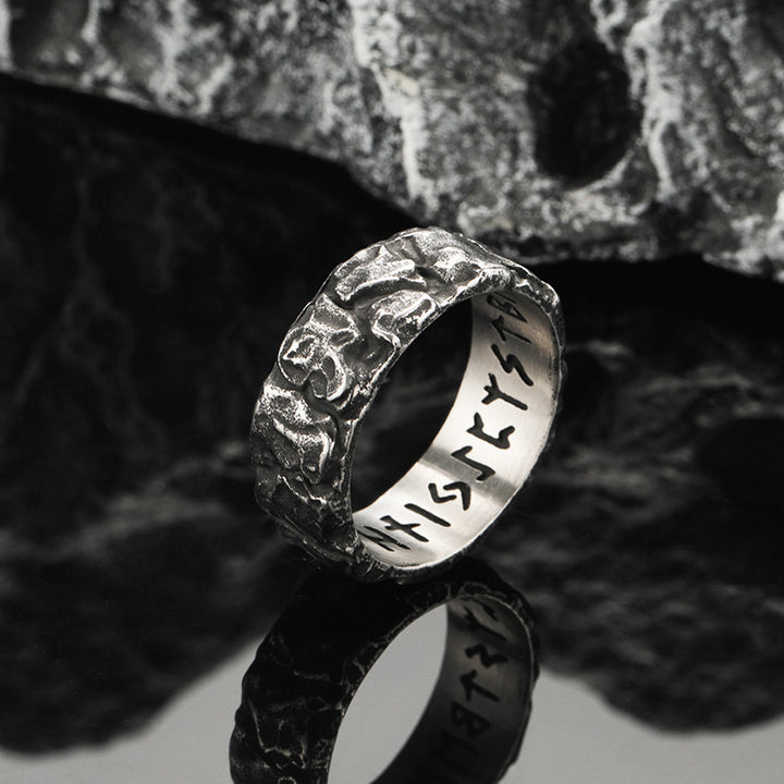 Vintage Hammered-Finish Rune Ring