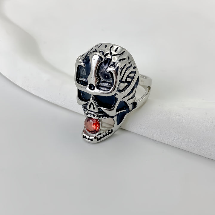 Gothic Skull Ring with Red Gem