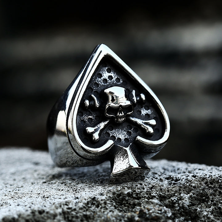 Vintage-Style Ace of Spades Skull Signet Ring