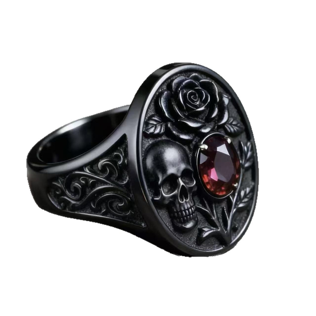 Gothic Skull &amp; Rose Ring