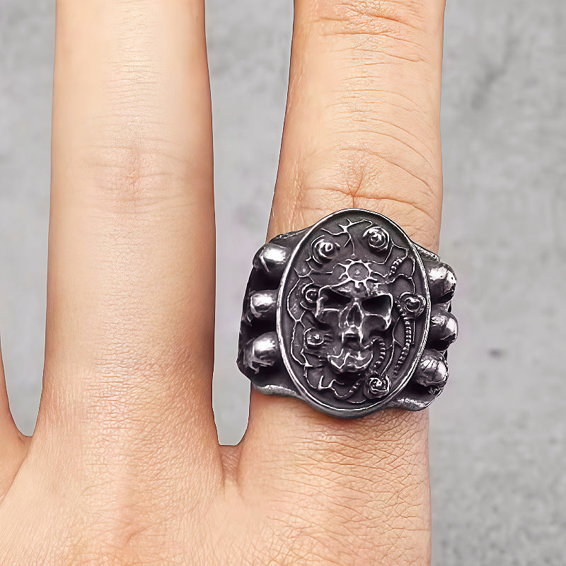 Vintage Floral Skull Ring