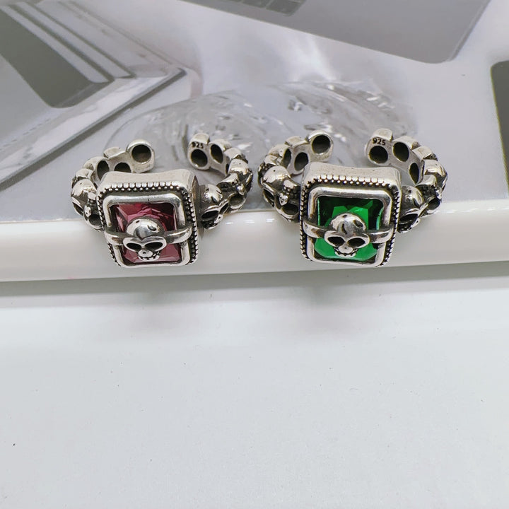 Multi-skull square diamond open ring