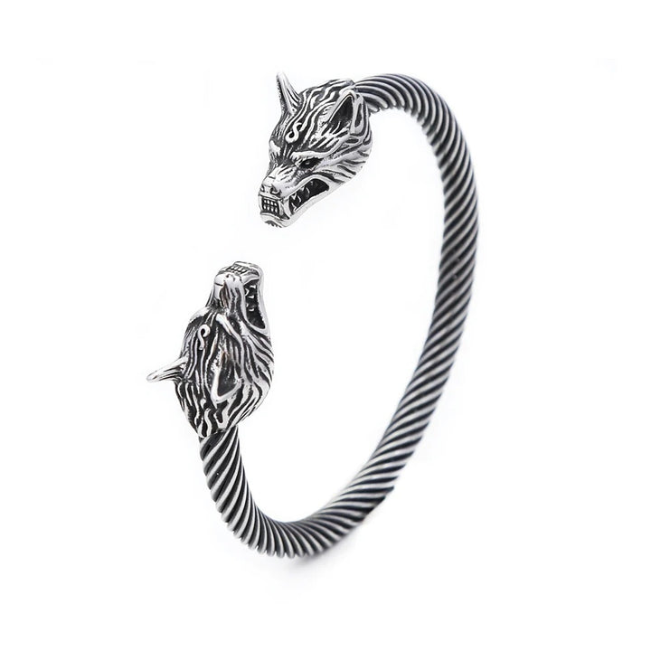 Viking Dual-Wolf Head Bracelet
