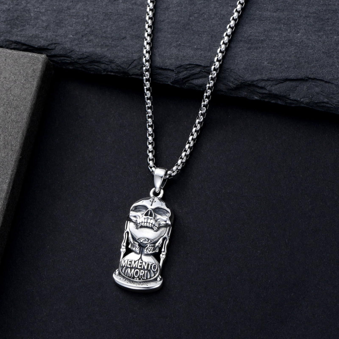 Death Warning Skull Hourglass Necklace