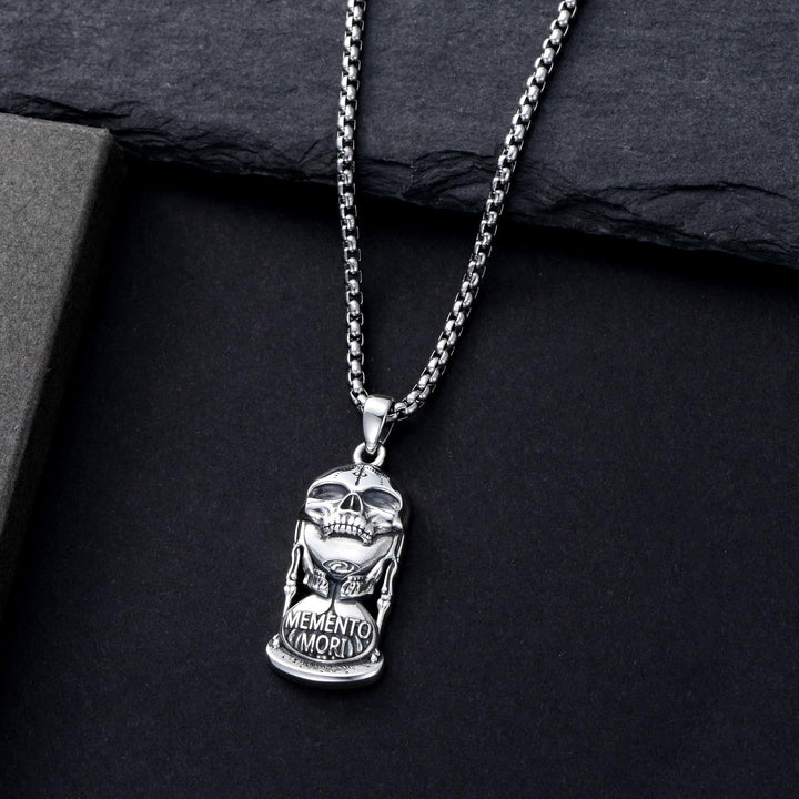 Death Warning Skull Hourglass Necklace