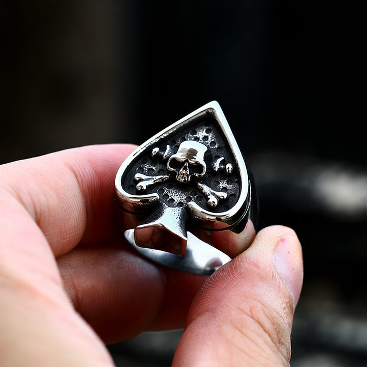 Vintage-Style Ace of Spades Skull Signet Ring