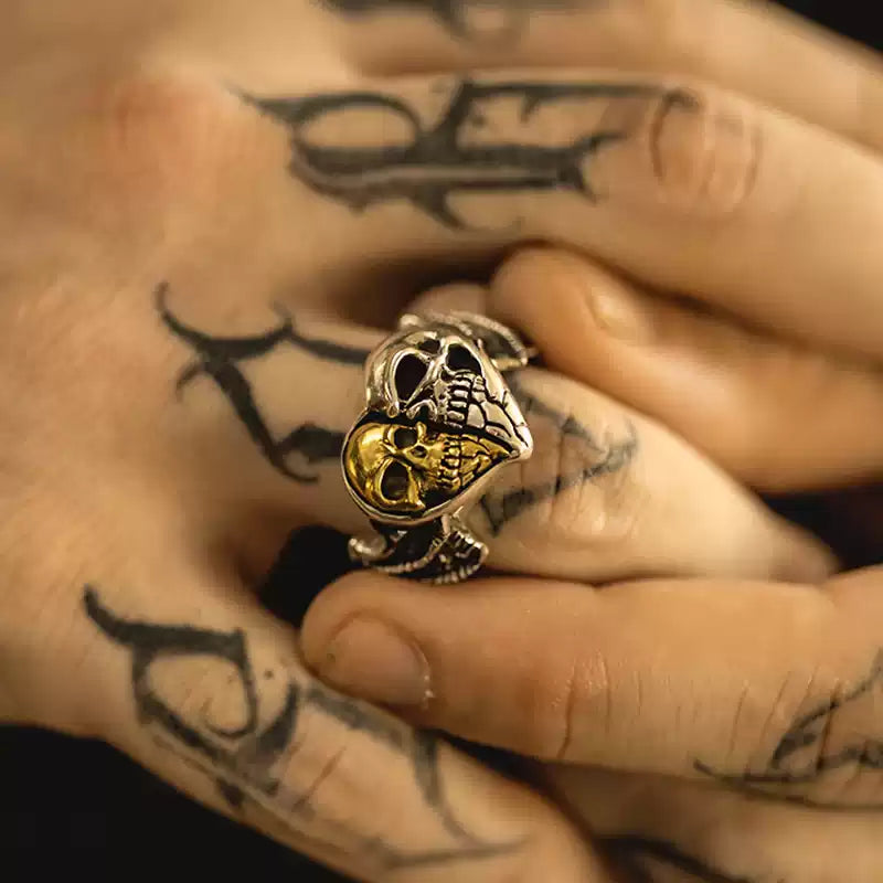 Heart Shaped Double Skull Ring