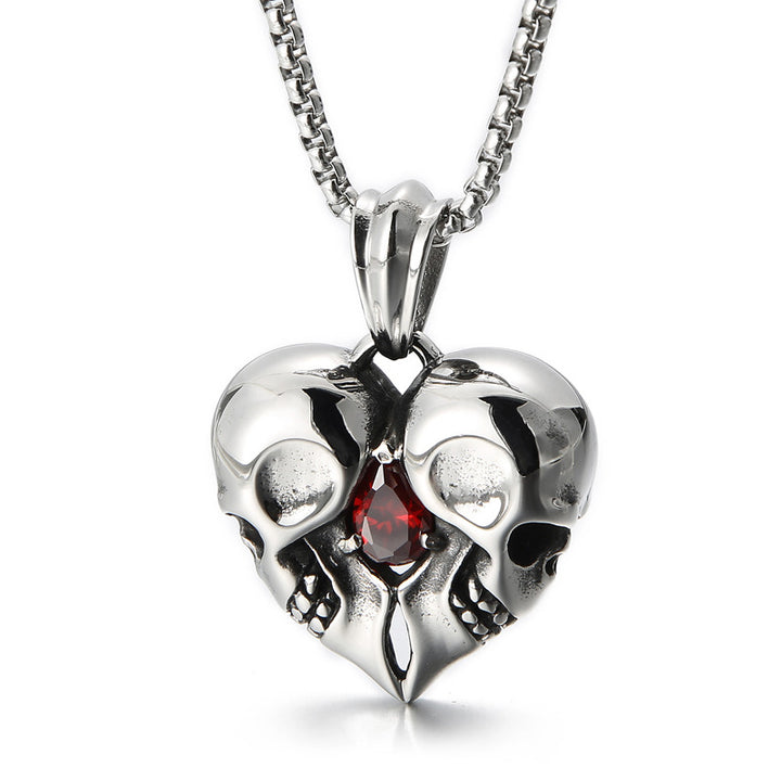 Vintage Heart Gemstone Skull Necklace