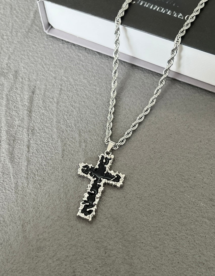 Black Lava Cross Necklace