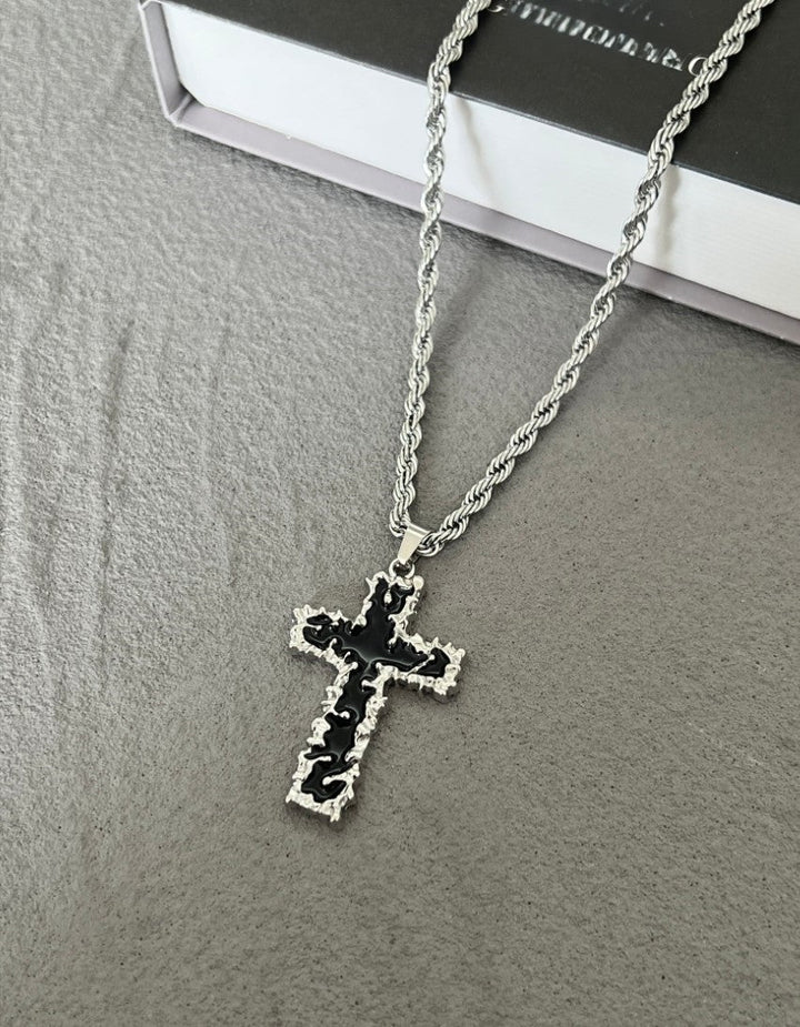 Black Lava Cross Necklace