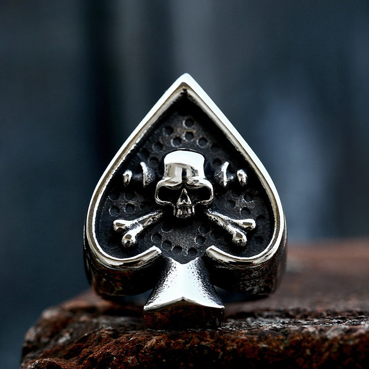Vintage-Style Ace of Spades Skull Signet Ring