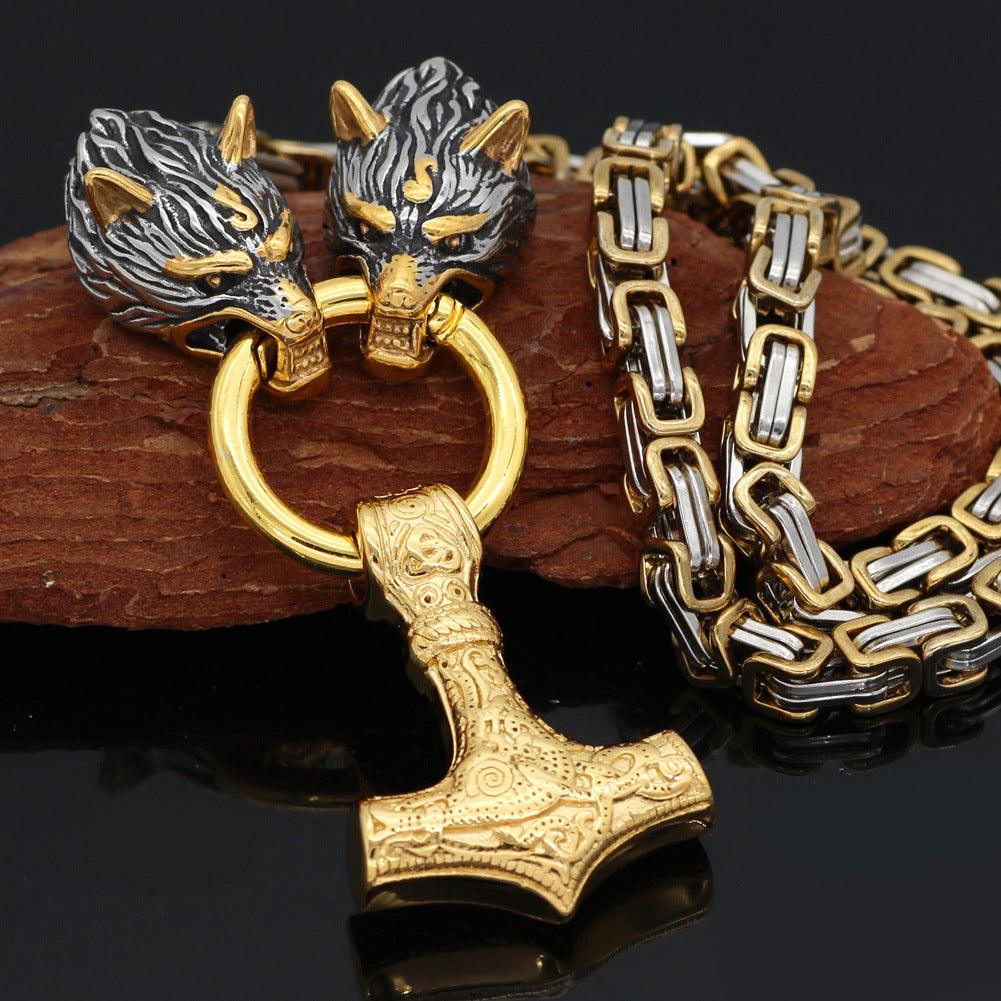 Wolf Head Byzantine Chain With Mjolnir