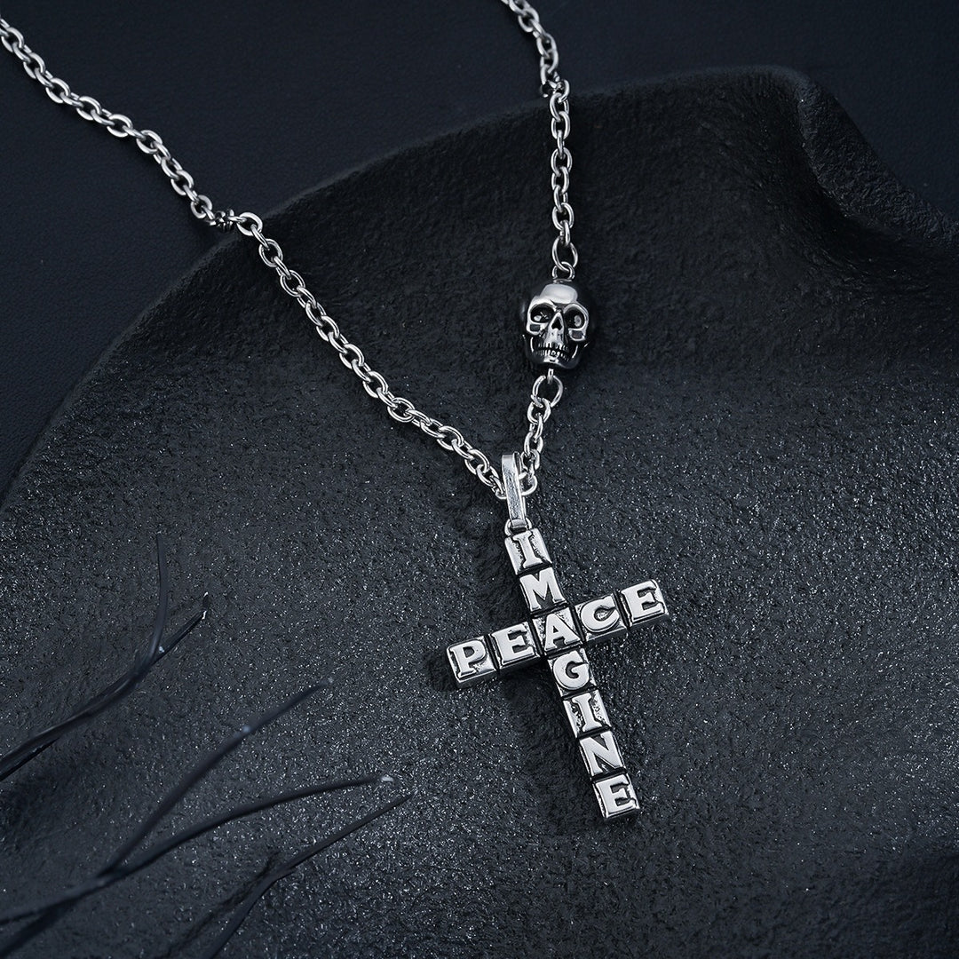 “IMAGINE PEACE” Skull Cross Necklace