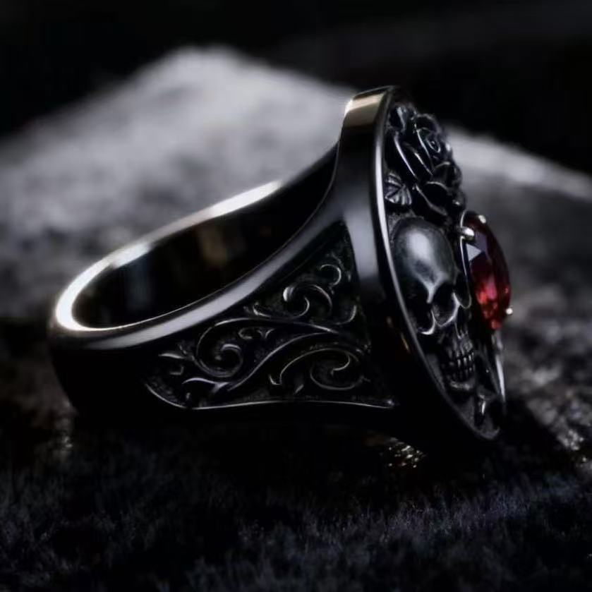 Gothic Skull &amp; Rose Ring