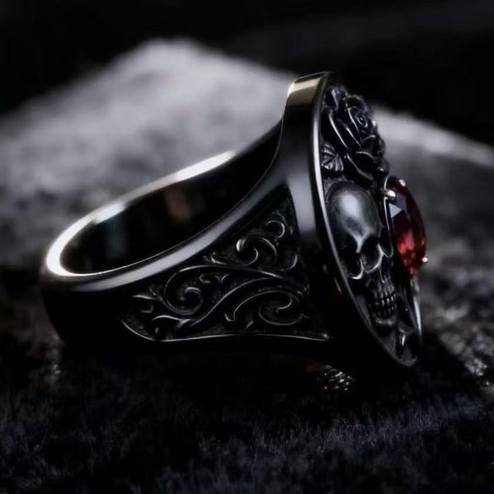 Gothic Skull &amp; Rose Ring