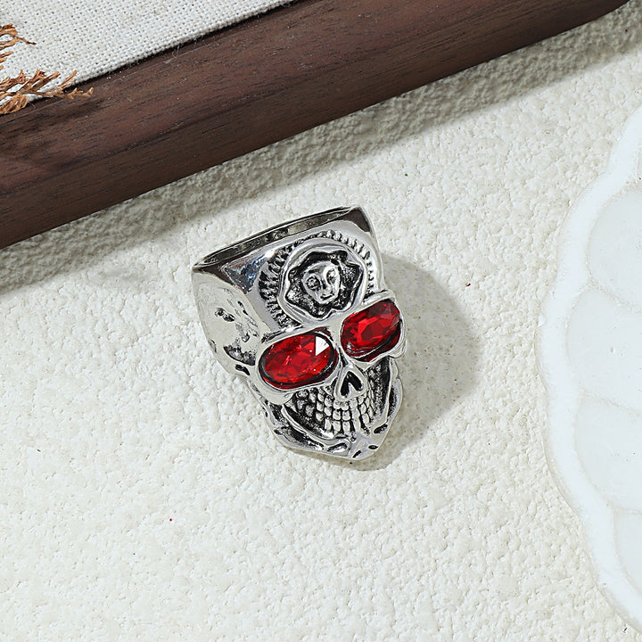 Red-Eyed Skull Ring with Relief Detail