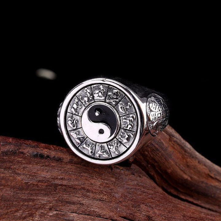 Yin Yang Zodiac Sterling Silver Ring