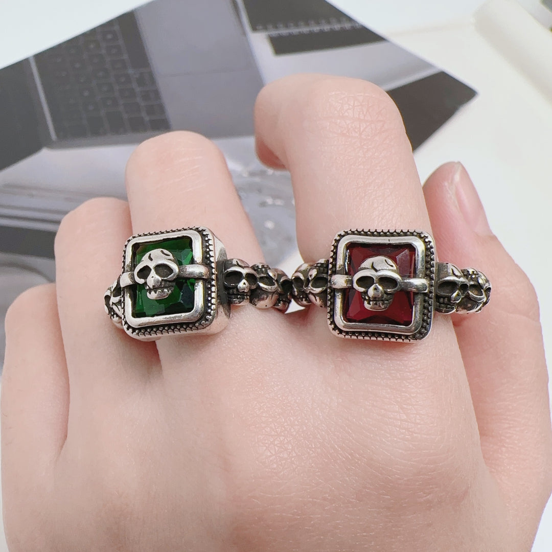 Multi-skull square diamond open ring