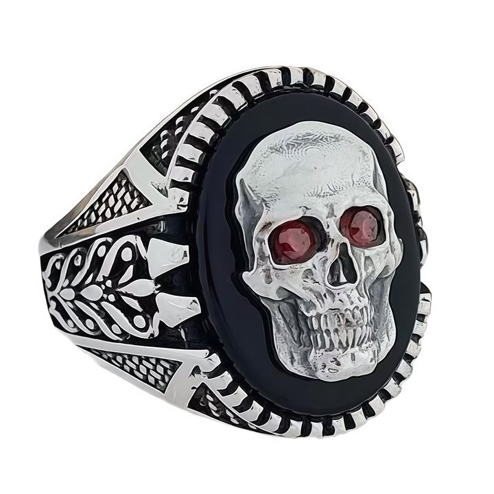 Silver Skull Ring with Ruby Eyes