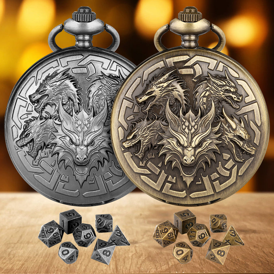 Dragon-Shaped D&amp;D Style Pocket Watch Dice Set 