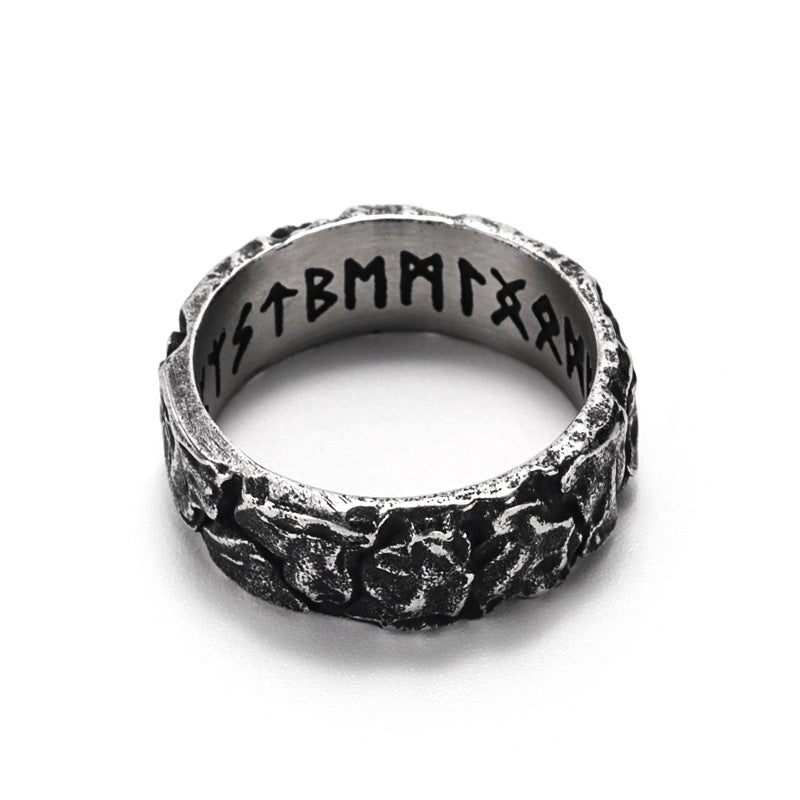Vintage Hammered-Finish Rune Ring