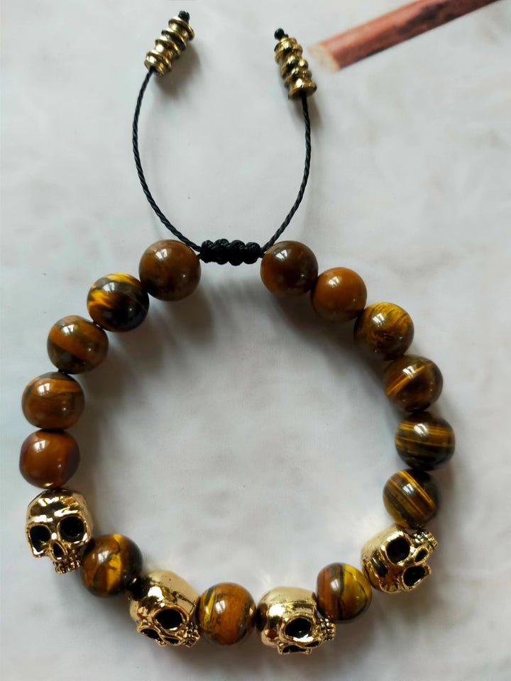 Black Onyx Beaded Skull Bracelet