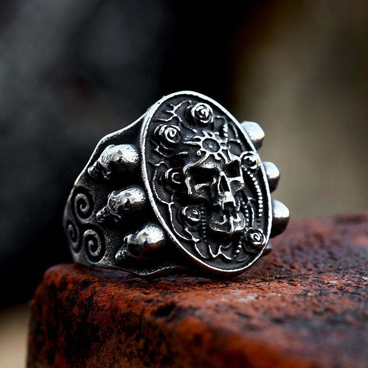 Vintage Floral Skull Ring