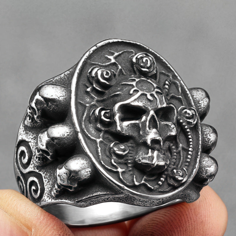 Vintage Floral Skull Ring